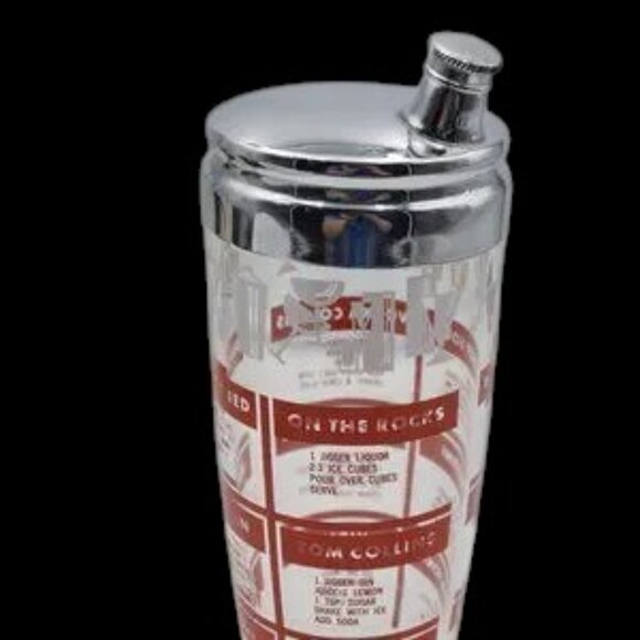Mid-Century Bar Shaker with Recipes Red & White Graphics - Picture 5 of 11